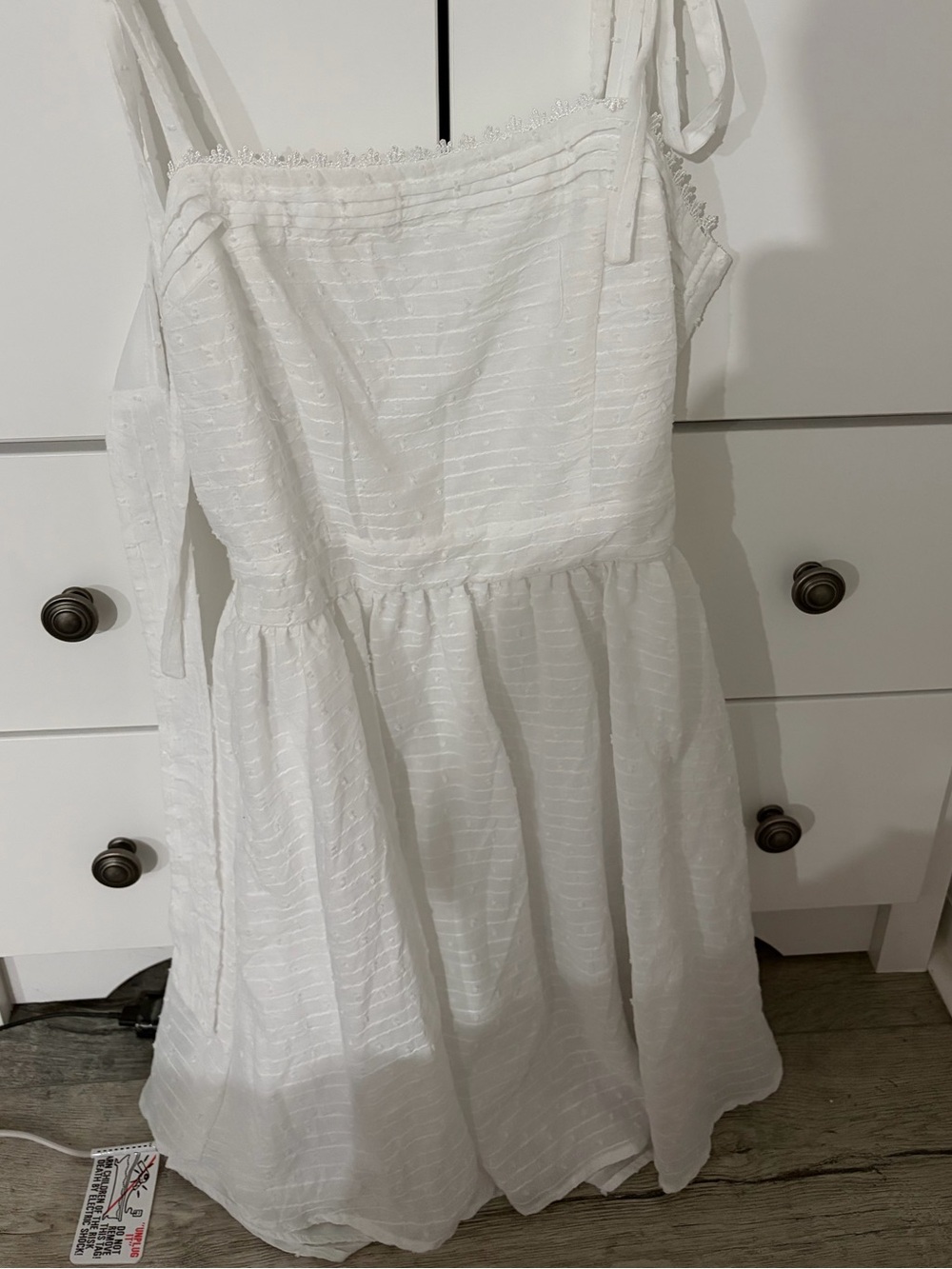 White Textured Tie-Strap Sundress